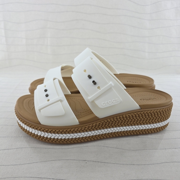 Crocs Womens Brooklyn Woven Buckle Chalk White Platform Sandals Shoes Size 9 - Picture 2 of 12